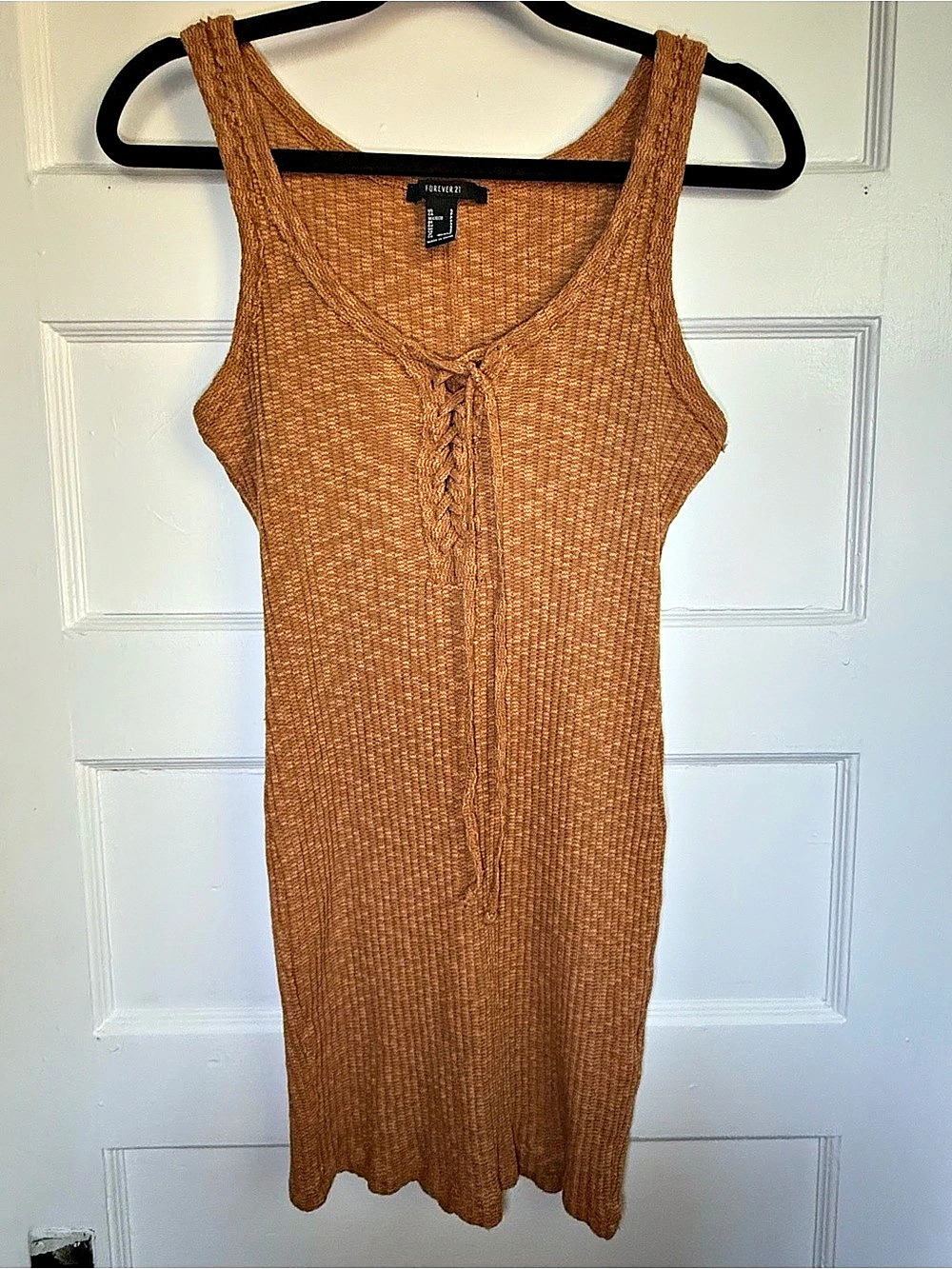 Forever 21 Ribbed Knit Lace-Up Mini Dress Yellow Small Bodycon Y2K Like New